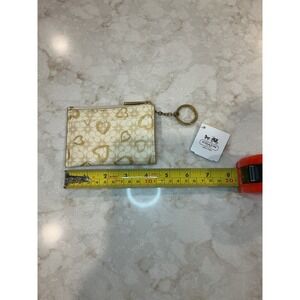 Coach Coin Card‎ Case Heart Print Zip Key Ring Wallet